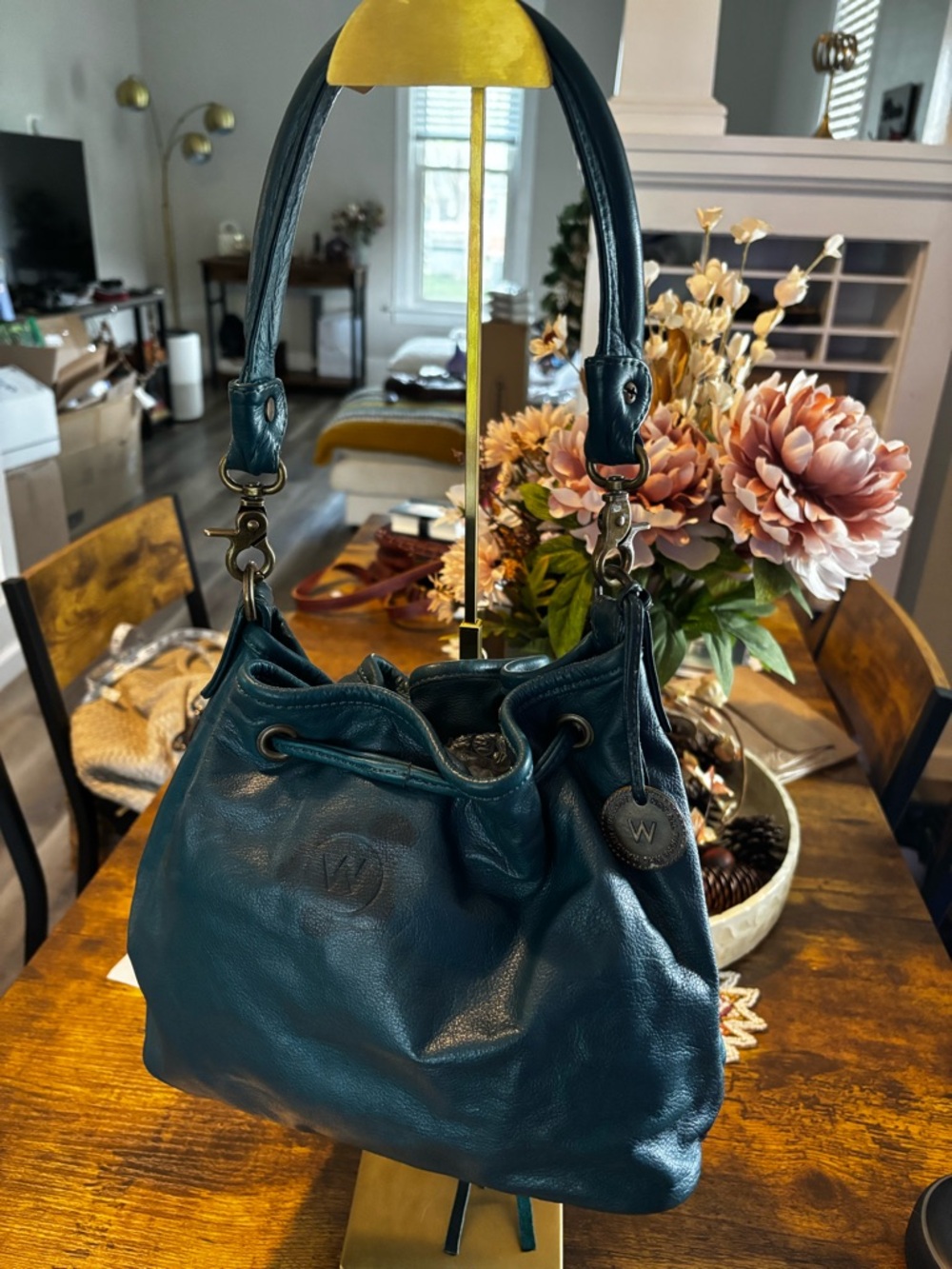 Wanderers Travel Co Full Grain Leather Turquoise Bucket Bag